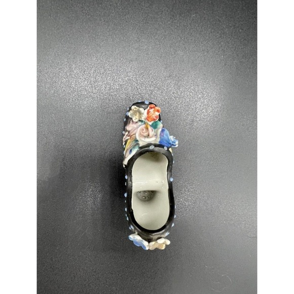 Ceramic High Heel Shoe Figurine Black & White Polka Dots & Flowers Japan Vintage - Picture 8 of 11